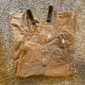 Carhartt Double Knee Bib Overalls Men’s Size 38x32 Tan Brown Distressed